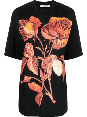 Roberto Cavalli rose-print T-shirt - Black