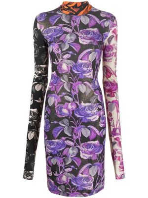 Roberto Cavalli roses-print long-sleeve dress - Purple