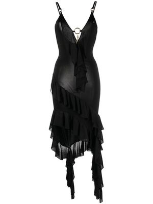Roberto Cavalli ruffled asymmetric plunge dress - Black
