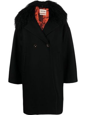 ROBERTO CAVALLI shearling-trimmed double-breasted coat - Black