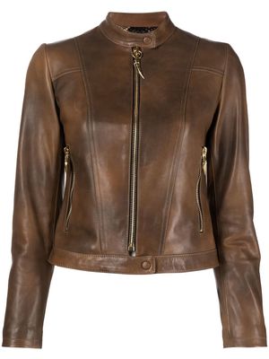 Roberto Cavalli slim-cut leather jacket - Brown