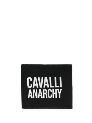 Roberto Cavalli slogan-print bifold leather wallet - Black