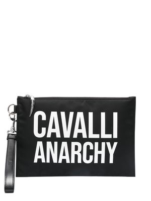 Roberto Cavalli slogan-print clutch bag - Black