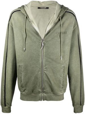 Roberto Cavalli slogan-print zipped hoodie - Green