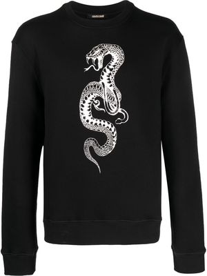 Roberto Cavalli snake-print cotton sweatshirt - Black