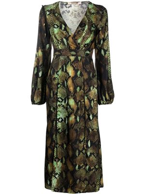 Roberto Cavalli snake-print silk midi dress - Neutrals