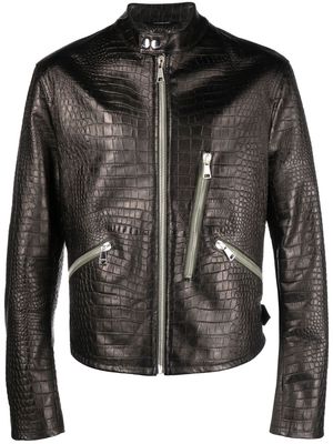 Roberto Cavalli snakeskin-effect leather jacket - Brown