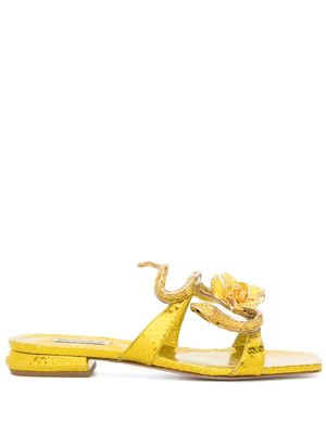Roberto Cavalli snakeskin-effect square-toe sandals - Yellow