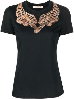 Roberto Cavalli tiger-embroidered T-shirt - Black