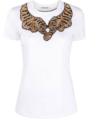 Roberto Cavalli tiger-embroidered T-shirt - White