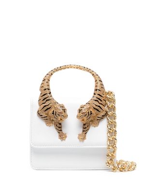 Roberto Cavalli tiger-handle shoulder bag - White
