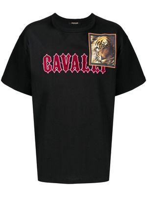 Roberto Cavalli tiger patch logo-lettering T-shirt - Black