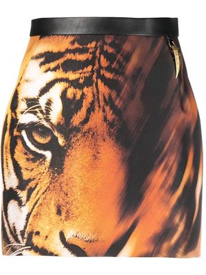 ROBERTO CAVALLI tiger-print leather mini skirt - Black