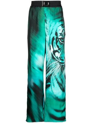 Roberto Cavalli tiger-print silk track pants - Blue