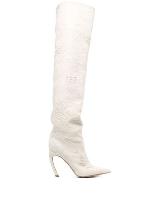Roberto Cavalli Tiger Tooth brocade 105mm boots - Neutrals