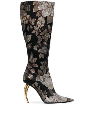 Roberto Cavalli Tiger Tooth floral-jacquard boots - Black