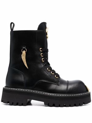 Roberto Cavalli Tiger Tooth leather combat boots - Black