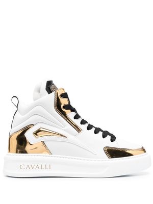 Roberto Cavalli Tiger Tooth panelled colour-block high-top sneakers - White