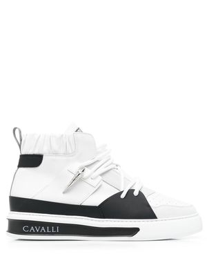 Roberto Cavalli Tiger Tooth panelled high-top sneakers - White