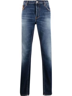 Roberto Cavalli whiskered patch-detail slim jeans - Blue