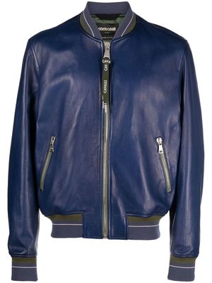 Roberto Cavalli zip-up leather bomber jacket - Blue
