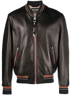 Roberto Cavalli zip-up leather bomber jacket - Brown