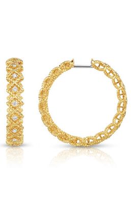 Roberto Coin Roman Barocco Diamond Hoop Earrings in Yellow Gold 