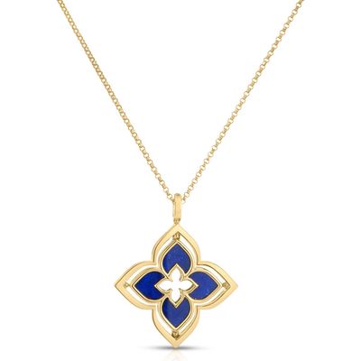 Roberto Coin Venetian Princess Lapis Lazuli Flower Pendant Necklace in Yellow Gold 