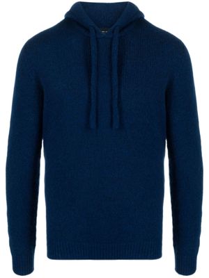 Roberto Collina knitted drawstring hoodie - Blue
