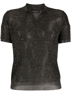 Roberto Collina metallic knitted polo shirt - Black