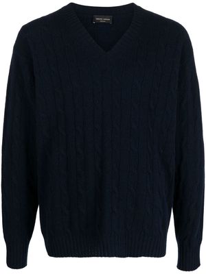 Roberto Collina V-neck cable-knit jumper - Blue