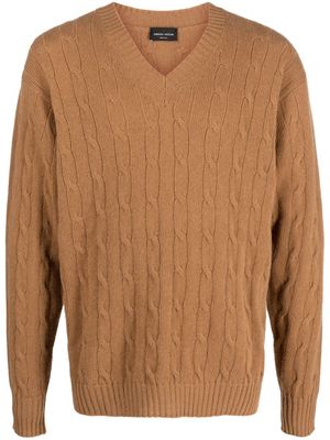 Roberto Collina V-neck cable-knit jumper - Brown