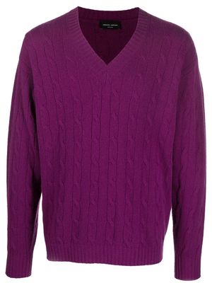 Roberto Collina V-neck cable-knit jumper - Purple