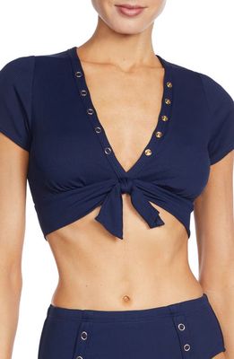 Robin Piccone Amy Crop Bikini Top in Navy