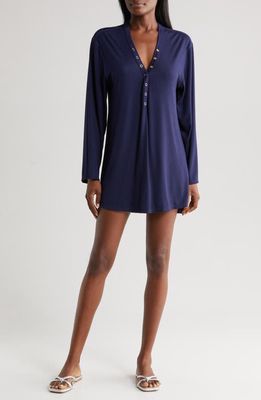 Robin Piccone Amy Long Sleeve Cover-Up Tunic in Navy 