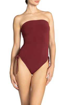 Robin Piccone Aubrey Strapless Cinched One-Piece Swimsuit in Ancho