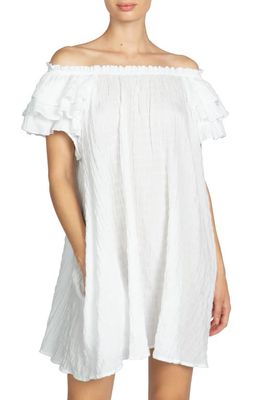Robin Piccone Fiona Ruffle Off the Shoulder Cover-Up Dress in White