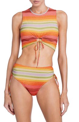 Robin Piccone Greta Ruched Cutout Swim Top in Persimmon Multi
