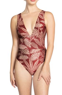 Robin Piccone Romy Plunge One-Piece Swimsuit in Ancho