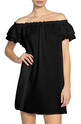 Robin Piccone Summer Ruffle Off the Shoulder Cover-Up Dress in Black 