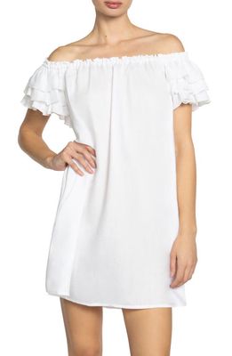 Robin Piccone Summer Ruffle Off the Shoulder Cover-Up Dress in White 