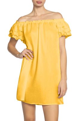 Robin Piccone Summer Ruffle Off the Shoulder Cover-Up Dress in Yolk 