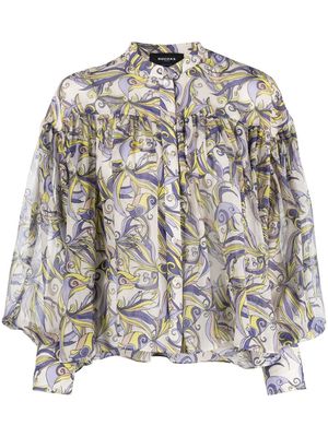 Rochas abstract-print puff-sleeve blouse - Neutrals