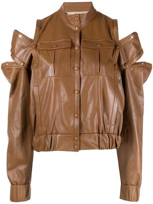 Rochas cold-shoulder leather jacket - Brown