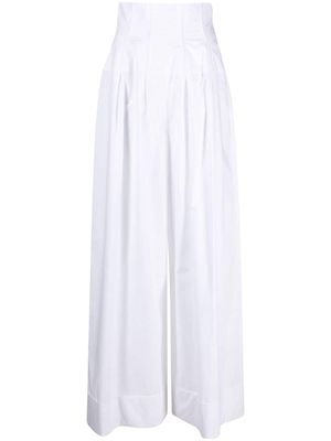 Rochas high-waisted wide-leg cotton trousers - White