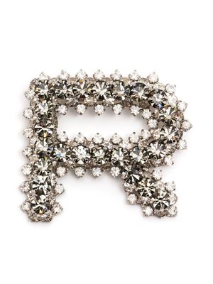 Rochas logo crystal-embellished brooch - Black