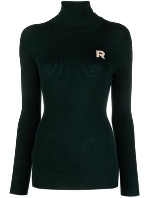 Rochas logo-patch ribbed wool jumper - Green