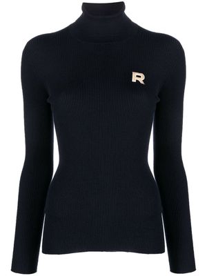 Rochas logo-patch roll-neck wool jumper - Blue