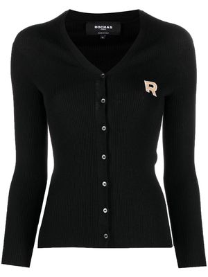 Rochas logo-patch wool cardigan - Black