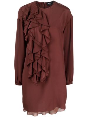Rochas ruffled long-sleeve silk minidress - Brown